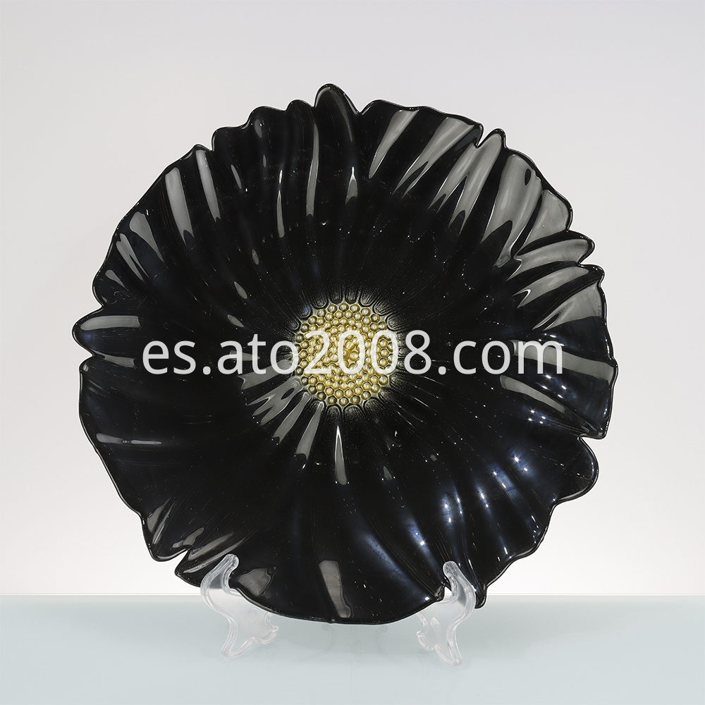 Black Flower Glass Plate Jpg